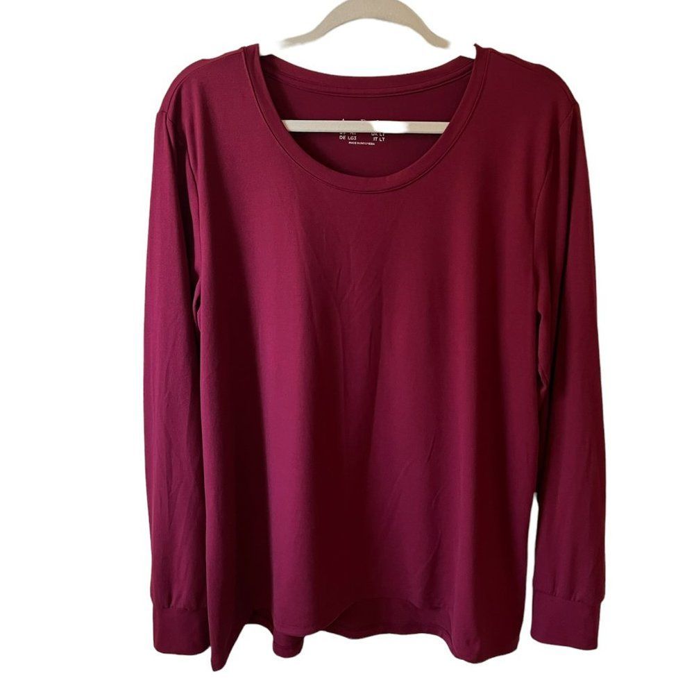 AnyBody Long Sleeve Basic Stretch Top Maroon Loungewear Athleisure Size M Tall